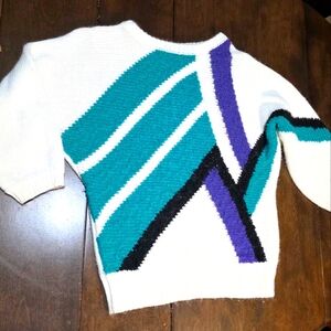 Vintage 80's-90's Eaton Womans Knit Sweater Size M Geometric Knit 3/4 Sleeve
